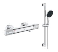 Mitigeur douche thermostique Precision Feel + Ensemble de douche 2 jets avec barre Chromé