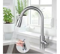 Mitigeur évier cuisine inox 304 360° avec douchette extractible 46 cm anti-bruit 2 jets