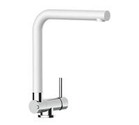 Mitigeur evier robinet cuisine bec pivotant 360° et rabattable à 4,5 cm pour un évier positionné devant une fenêtre - Quartz Blanc