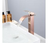 Mitigeur Haut pour Vasque Cascade Robinet Lavabo Monotrou Chaud Et Froid Robinet Lave Main En Acier Inoxydable,or Rose