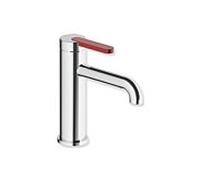 Mitigeur lavabo monocommande Hewi AQ477 AQ1.12M1134033, saillie 130 mm, sans bonde, poignée colorée, chrome/rouge rubis