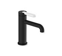 Mitigeur lavabo monocommande Hewi AQ477 AQ1.12M1136098, saillie de 130 mm, finition noir mat profond thermolaqué, poignée colorée blanche.
