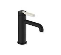 Mitigeur lavabo monocommande Hewi AQ477 AQ1.12M1136099, saillie de 130 mm, finition noir mat poudré, poignée colorée blanc pur