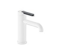 Mitigeur lavabo monocommande Hewi AQ477 AQ1.12M1146092, saillie de 130 mm, blanc mat profond, revêtement en poudre PVD, poignée gris anthracite