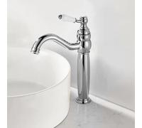Mitigeur Lavabo Salle de Bain Vintage à Poignée Unique, Bec Pivotant Monotrou Chrome Haut