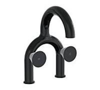 Mitigeur lavabo VitrA Liquid à deux poignées A4274739, saillie de 175 mm, montage à deux trous, sans bonde, noir brillant