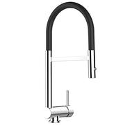 Mitigeur Mélangeur Évier Robinet Cuisine Rabattable Sous Fenêtre 6CM avec bec pivotant 360° et douchette 2-jets détachable, Chromé/Noir