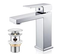 Mitigeur monocommande carré avec bonde pop-up Chromé | Mitigeur lavabo hauteur 164 mm mitigeur lavabo salle de bain G3/8 cartouche céramique faible éclaboussures