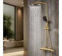 Mitigeur Mural Bain Douche 3 Fonction Colonne de Douche Cascade Or Rose | Robinet de Douche Réglable avec Flexible de Douche en Pvc de 1,5 M, Barre de Douche Relevable