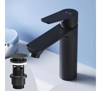 Mitigeur pour lavabo EcoStart, noir, avec système de bonde à clapet