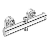 Mitigeur Thermostatique Double Sortie Robinet de Douche Thermostatique Mural Laiton Anti-brûlure Finition Chromé