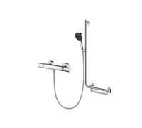 Mitigeur thermostatique Ecostat Comfort + Barre PMR Unica droite + Pommeau Pulsify Select 3 jets + Flexible Metaflex