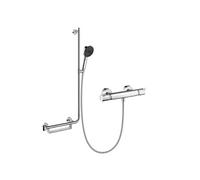 Mitigeur thermostatique Ecostat Comfort + Barre PMR Unica gauche + Pommeau Pulsify Select 3 jets + Flexible Metaflex