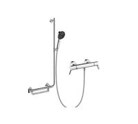 Mitigeur thermostatique Ecostat Comfort Care + Barre PMR Unica gauche + Pommeau Pulsify Select 3jets + Flexible Metaflex
