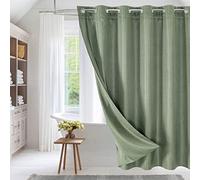 MitoVilla Rideau de douche extra long en tissu gaufré avec doublure à clipser, vert sauge, 218,4 cm, pour décoration de salle de bain de luxe de qualité hôtelière et spa