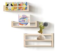 MITREL Lot de 3 étagères Murales Flottantes pour Chambre d'enfant, avec Design de Perles en Bois, pour Le Rangement des Décorations de Bébé, en Pin Massif, 40cm(Bois Naturel)