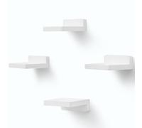 MITREL Lot de 4 Petites Etagères Murales Flottantes Carrées en Bois pour Petits Objets, Décoration pour Chambre à Coucher, Salon, 10,2 x 10,2 x 4 cm (Blanc Rustique)