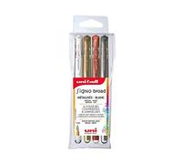 Pochette uniball signo roller encre gel ecriture large broad creatif or / argent / blanc / bronze 4 unites