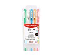 Mitsubishi Pencil - 5 Stylos Rollers Encre Gel - Uni-Ball Signo - Stylos Couleurs Pastel - Pointe 0,7 mm - Écriture Medium - Rollers Fantaisie pour Loisirs Créatifs et Carterie
