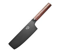 MITSUMOTO SAKARI Couteau Cuisine Nakiri 17 cm, Revêtement Titane Noir | Couteau de Cuisine Japonais Professionnels, Couteau Cuisine en Alliage D'acier Allemand Supérieur, Manche en Noyer