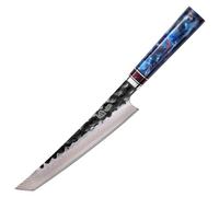 MITSUMOTO SAKARI Couteau Japonais 21 cm, Couteau Cuisine Acier Damas VG-10 | Couteau Cuisine en Acier Damas au Cuivre Tricolore Forgé à la Main, Couteau de Cuisine Professionnelle à Viande pour Sushi