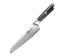 MITSUMOTO SAKARI Couteau Kiritsuke 20 cm Couteau Cuisine Acier Damas AUS-10 | Couteau Japonais Professionnel Forgé à la Main, Manche en Bois PakkaWood Etutique Boîte en Bois