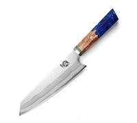 MITSUMOTO SAKARI Couteau Kiritsuke 21 cm, Couteau Cuisine Forgié à la Main | Couteau à Viande Damas 440C 7 Couches, Couteau de Cuisine Japonais Professionnels, Manche en Bois de Grenadier Bleu