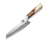 MITSUMOTO SAKARI Couteau Kiritsuke 21 cm, Couteau Cuisine Forgié à la Main | Couteau à Viande Damas 440C 7 Couches, Couteau de Cuisine Japonais Professionnels, Manche en Bois de Grenadier Blanc
