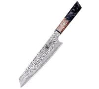 MITSUMOTO SAKARI Couteau Kiritsuke 22 cm, Couteau en Acier Poudre AUS-10 | Couteau Japonais en Acier de Damas, Couteau de Cuisine Forgé à la Main, Manche en Bois de Grenadier et Boîte