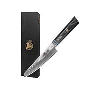 MITSUMOTO SAKARI Économe Japonais 14 cm, Couteau Cuisine Acier Poudre HAP40 | Couteau à Fruits Damassé Forgé à La Main, Couteau de Cuisine Japonais Professionnel, Boîte en Bois Haut de Gamme
