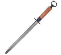 MITSUMOTO SAKARI Tige à Aiguiser Professionnelle Japonaise de 44 cm | Fusil à Aiguiser Plat Haute Teneur en Carbone, 68 HRC, Manche en Bois Acide Avec Coffret Raffiné