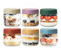 MITUMORMOR Overnight Oats - Lot de 6 bocaux en verre avec couvercle à visser - 350 ml - Réutilisables - Pour yaourt, pudding, salade, céréales, confiture maison, grains de café