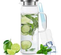Miudeco Carafe en verre 1,5 litre Carafe à eau avec couvercle en inox