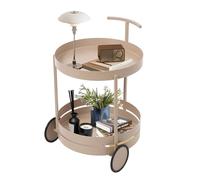 MIUKYUI Chariot de service rond mobile sur 2 roues pour salon et salle à manger - Table d'appoint pratique avec bords surélevés et design moderne (rose)