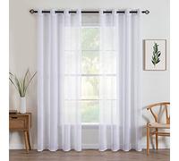 MIULEE 2 Panneaux Rideaux Voilages à Oeillets en Effet Lin Voilage Fenêtre Transparent Rideau Salon Moderne Voilage Petite Décor Cuisine Chambre Enfant Balcon 117x182cm Blanc