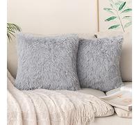 MIULEE Housse de Coussin Carré Fausse Fourrure Duvet Poils Super Doux Lot de 2 Décoration de Canapé Confortable Moelleux Taie d'oreiller pour Lit Sofa Salon Chambre 50X50CM Gris Clair
