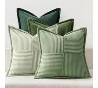 MIULEE Housses de Coussin en Côtelé Lot de 4 Housses de Coussin Patchwork Carrées Décoratives Taie d'oreiller Souple pour Décoration Intérieure Canapé Chambre à Coucher Série Verte 40x40 cm