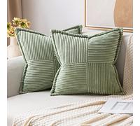 MIULEE Housses de Coussin en Velours Côtelé Lot de 2 Housses de Coussin Patchwork Carrées Décoratives Taie d'oreiller Souple pour Décoration Intérieure Canapé Chambre à Coucher Vert 40x40 cm