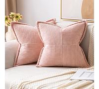 MIULEE Housses de Coussin en Velours Côtelé Lot de 2 Housses de Coussin Patchwork Carrées Décoratives Taie d'oreiller Souple pour Décoration Intérieure Canapé Chambre à Coucher Rose 40x40 cm