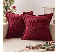 MIULEE Housses de Coussin en Velours Côtelé Lot de 2 Housses de Coussin Patchwork Carrées Décoratives Taie d'oreiller Souple pour Décoration Intérieure Canapé Chambre à Coucher Vin Rouge 40x40 cm