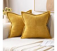MIULEE Housses de Coussin en Velours Côtelé Lot de 2 Housses de Coussin Patchwork Carrées Décoratives Taie d'oreiller Souple pour Décoration Intérieure Canapé Chambre à Coucher Curcuma 40x40 cm