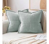 MIULEE Housses de Coussin en Velours Côtelé Lot de 2 Housses de Coussin Patchwork Carrées Décoratives Taie d'oreiller Souple pour Décoration Intérieure Canapé Chambre à Coucher Gris Vert 40x40 cm