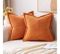 MIULEE Housses de Coussin en Velours Côtelé Lot de 2 Housses de Coussin Patchwork Carrées Décoratives Taie d'oreiller Souple pour Décoration Intérieure Canapé Chambre à Coucher Orange 40x40 cm
