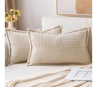 MIULEE Housses de Coussin en Velours Côtelé Lot de 2 Housses de Coussin Patchwork Carrées Décoratives Taie d'oreiller Souple pour Décoration Intérieure Canapé Chambre à Coucher Creme 30x50 cm