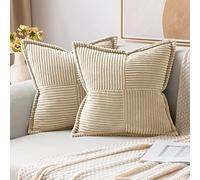 MIULEE Housses de Coussin en Velours Côtelé Lot de 2 Housses de Coussin Patchwork Carrées Décoratives Taie d'oreiller Souple pour Décoration Intérieure Canapé Chambre à Coucher Beige 40x40 cm