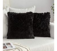 MIULEE Lot de 2 Housse Coussin de Canapé Fausse Fourrure Deluxe Decoration canapé Maison Chambre Lit Super Doux Peluche Taie d'oreiller 45 x 45 cm Noir