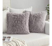 MIULEE Lot de 2 Housse Coussin de Canapé Fausse Fourrure Deluxe Decoration canapé Maison Chambre Lit Super Doux Peluche Taie d'oreiller 45X45cm Gris