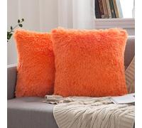 MIULEE Lot de 2 Housse de Coussin de Canapé Fourrure de Luxe Decoration canapé Maison Chambre Lit Super Doux Peluche Taie d'oreiller Décorative 40X40cm 16X16 Pouces Orange