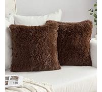 MIULEE Lot de 2 Housse de Coussin de Canapé Fourrure de Luxe Decoration canapé Maison Chambre Lit Super Doux Peluche Taie d'oreiller Décorative 60X60cm 24X24 Pouces Chocolat
