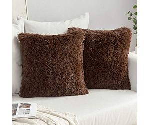 MIULEE Lot de 2 Housse de Coussin de Canapé Fourrure de Luxe Decoration canapé Maison Chambre Lit Super Doux Peluche Taie d'oreiller Décorative 60X60cm 24X24 Pouces Chocolat